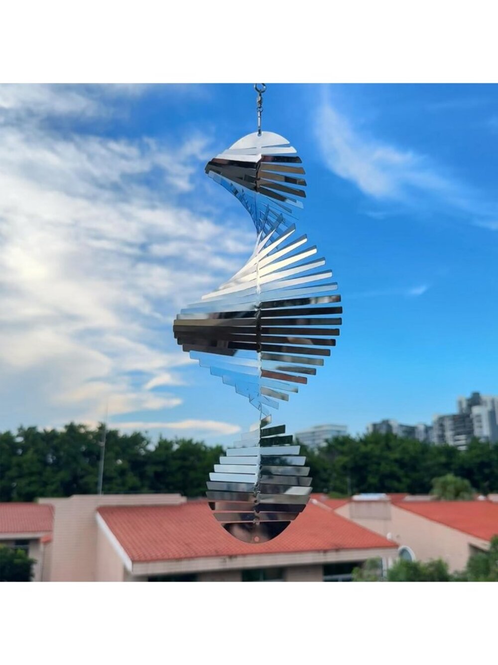 3D Spiral Stainless Steel Wind Spinner - Reflective Outdoor Garden Decor, Bird